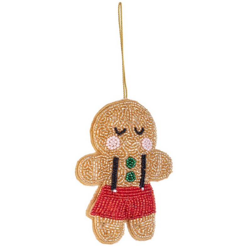Omino di panpepato di Natale da appendere in cotone con perline
